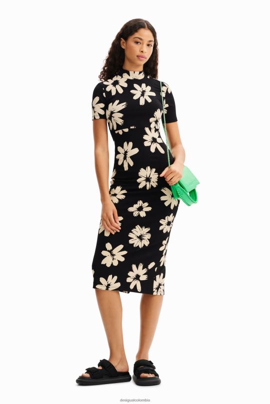 ropa 4802L184 mujer Desigual vestido midi fino y artístico con estampado floral - Desigual sales online