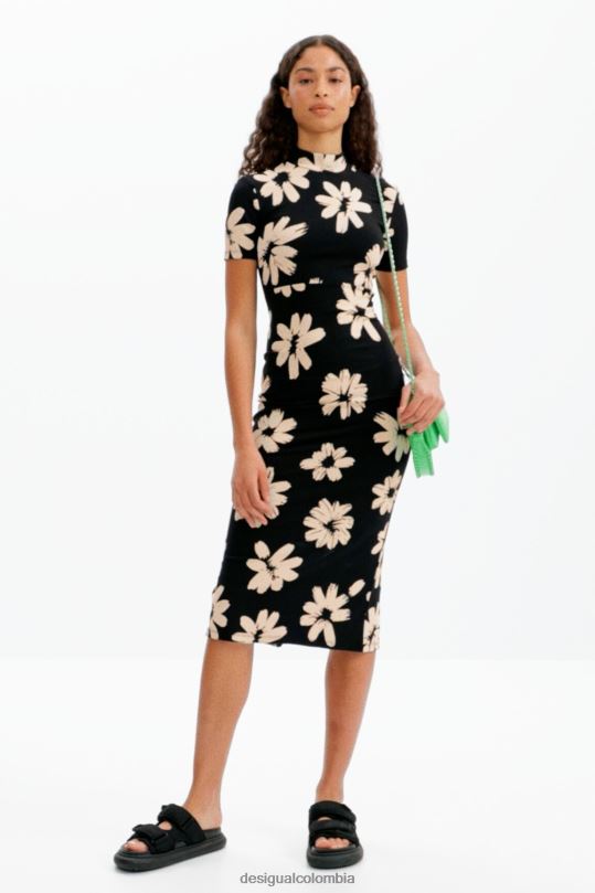 ropa 4802L184 mujer Desigual vestido midi fino y artístico con estampado floral - Desigual sales online