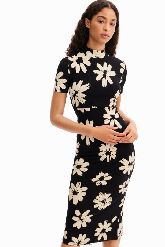 ropa 4802L184 mujer Desigual vestido midi fino y artístico con estampado floral - Desigual sales online