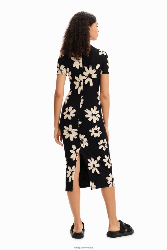 ropa 4802L184 mujer Desigual vestido midi fino y artístico con estampado floral - Desigual sales online