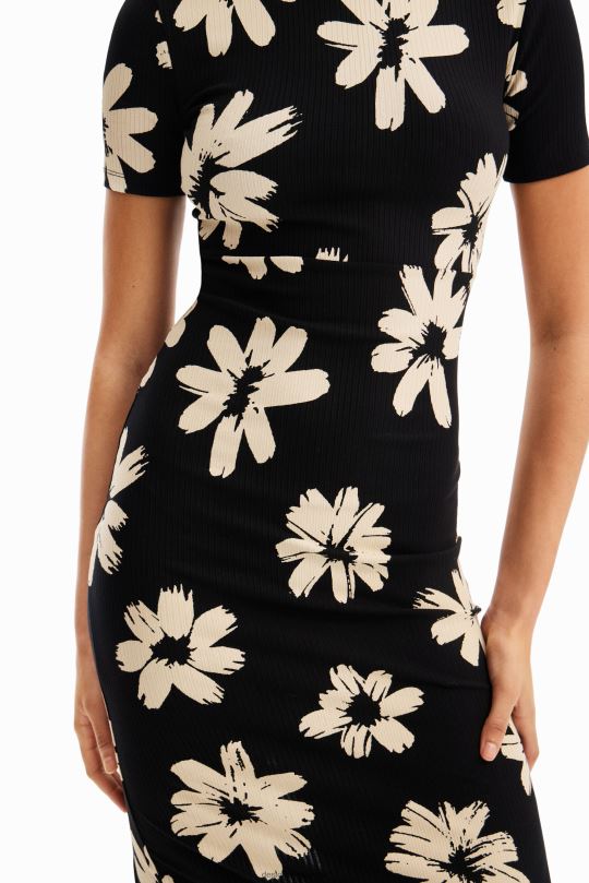 ropa 4802L184 mujer Desigual vestido midi fino y artístico con estampado floral - Desigual sales online