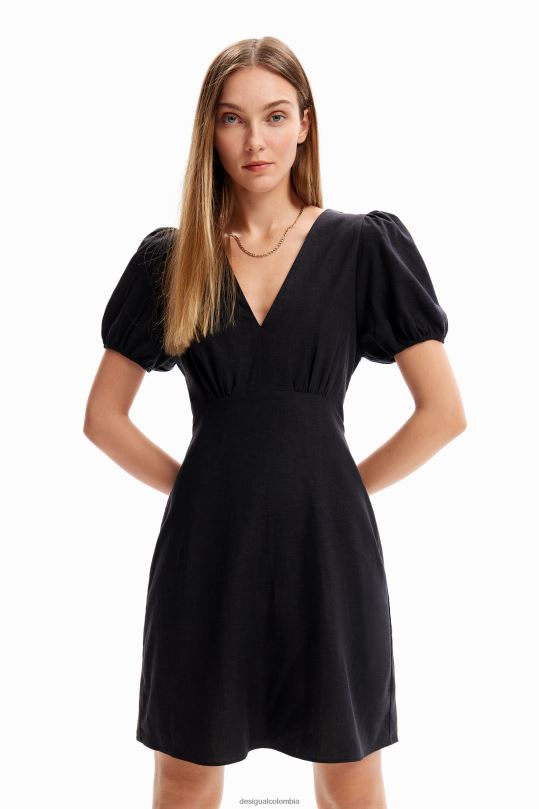 ropa 4802L186 mujer Desigual vestido corto con mangas abullonadas - Desigual Colombia Medellín