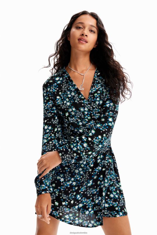 ropa 4802L234 mujer Desigual vestido corto cruzado con flores - Desigual Colombia Medellín