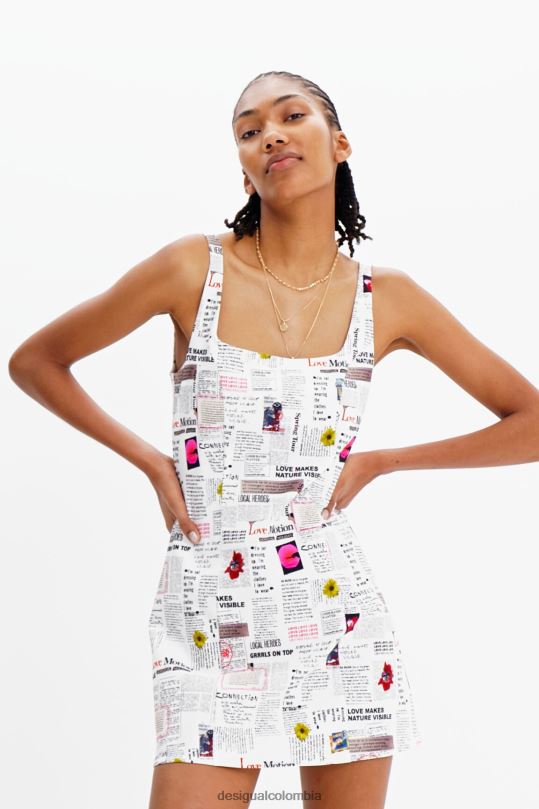 ropa 4802L291 mujer Desigual vestido corto de periódico con tiras - Desigual sales online