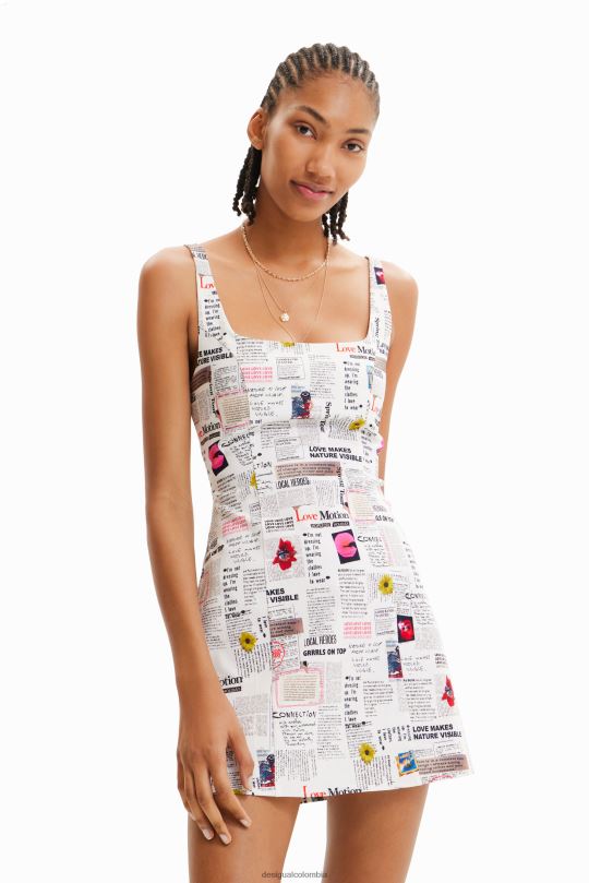 ropa 4802L291 mujer Desigual vestido corto de periódico con tiras - Desigual sales online
