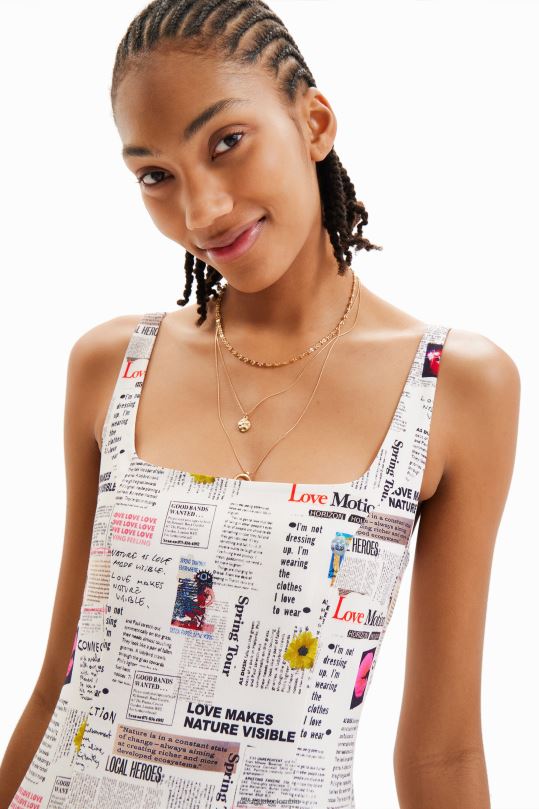 ropa 4802L291 mujer Desigual vestido corto de periódico con tiras - Desigual sales online