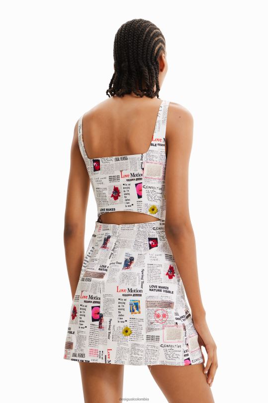 ropa 4802L291 mujer Desigual vestido corto de periódico con tiras - Desigual sales online