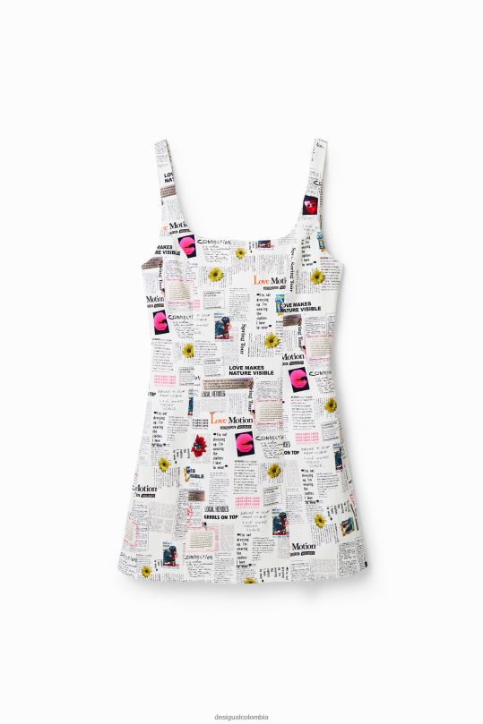 ropa 4802L291 mujer Desigual vestido corto de periódico con tiras - Desigual sales online