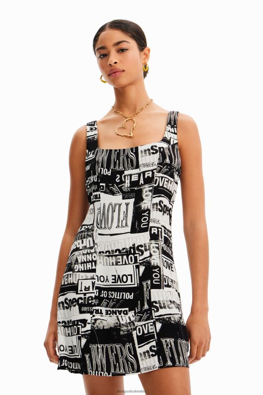 ropa 4802L297 mujer Desigual vestido corto de periódico - Desigual Colombia Medellín
