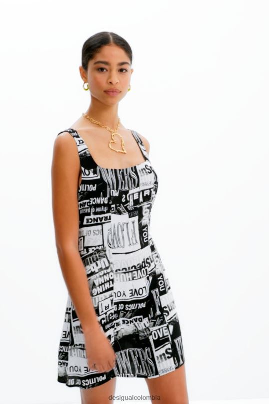 ropa 4802L297 mujer Desigual vestido corto de periódico - Desigual Colombia Medellín