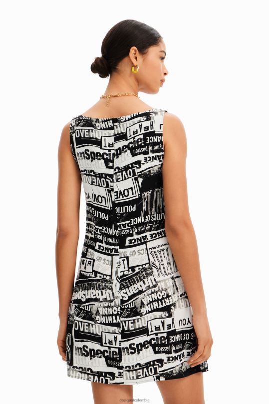ropa 4802L297 mujer Desigual vestido corto de periódico - Desigual Colombia Medellín