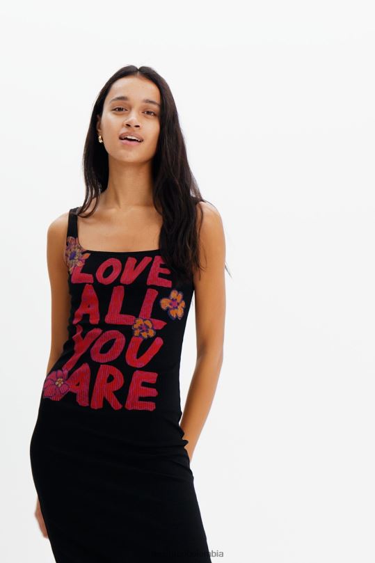 ropa 4802L299 mujer Desigual vestido ajustado con tirantes y mensaje - Desigual shop