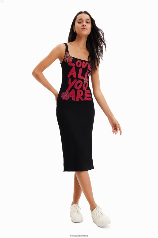 ropa 4802L299 mujer Desigual vestido ajustado con tirantes y mensaje - Desigual shop