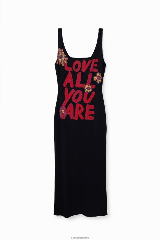 ropa 4802L299 mujer Desigual vestido ajustado con tirantes y mensaje - Desigual shop