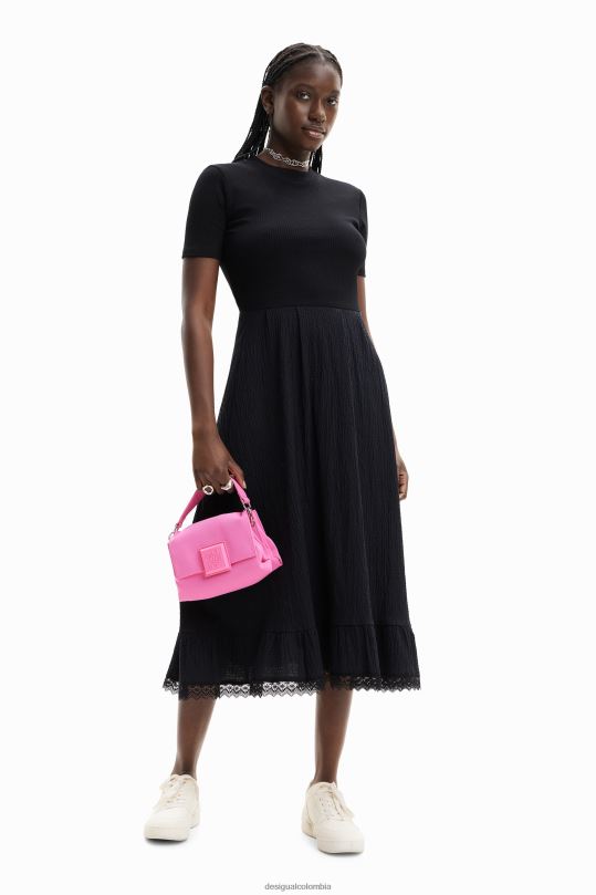 Desigual Colombia pagina oficial - ropa 4802L309 mujer Desigual vestido midi texturizado combinado