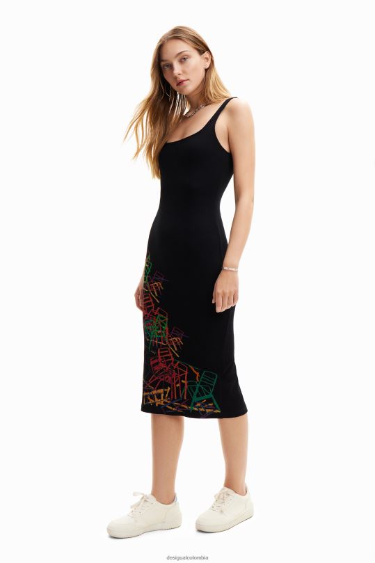 Desigual zapatos Colombia - ropa 4802L321 mujer Desigual vestido artístico ajustado con tiras