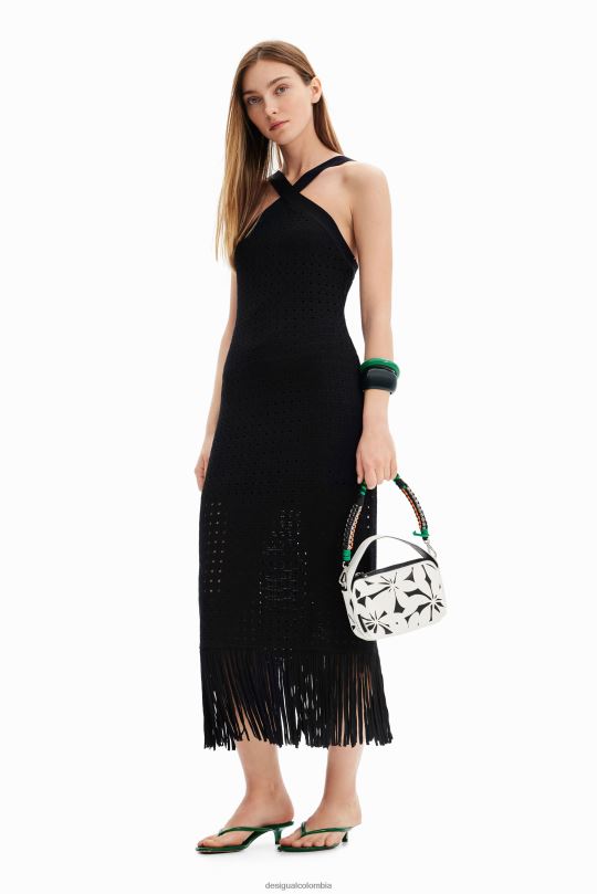 ropa 4802L326 mujer Desigual vestido midi con flecos y cuello halter - Desigual Colombia rebajas