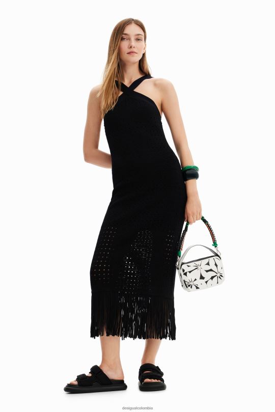 ropa 4802L326 mujer Desigual vestido midi con flecos y cuello halter - Desigual Colombia rebajas