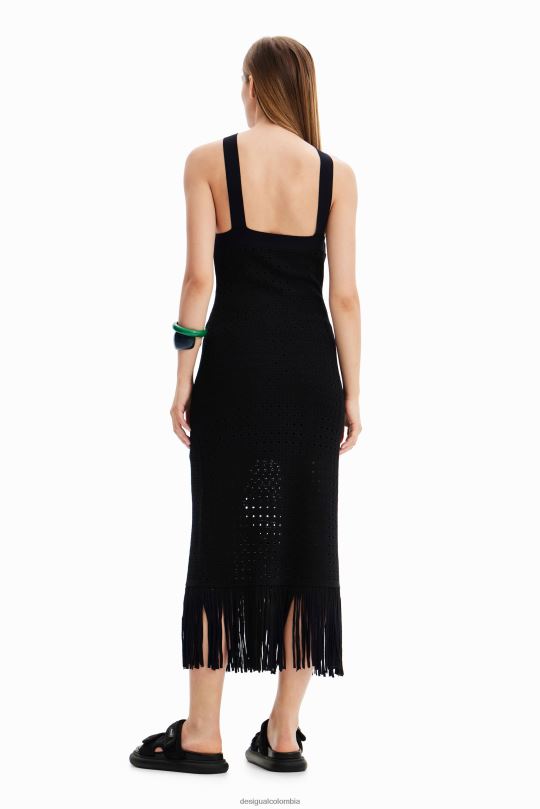 ropa 4802L326 mujer Desigual vestido midi con flecos y cuello halter - Desigual Colombia rebajas
