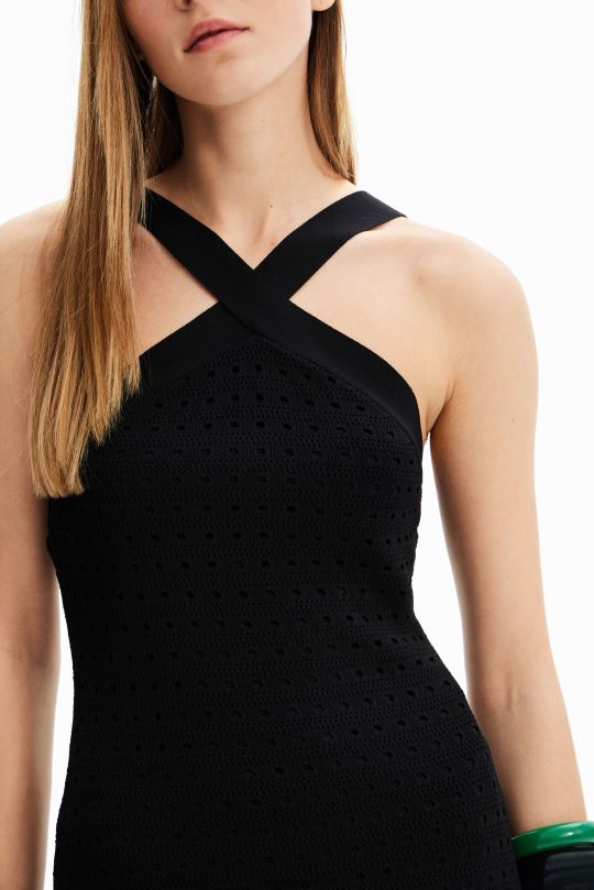 ropa 4802L326 mujer Desigual vestido midi con flecos y cuello halter - Desigual Colombia rebajas