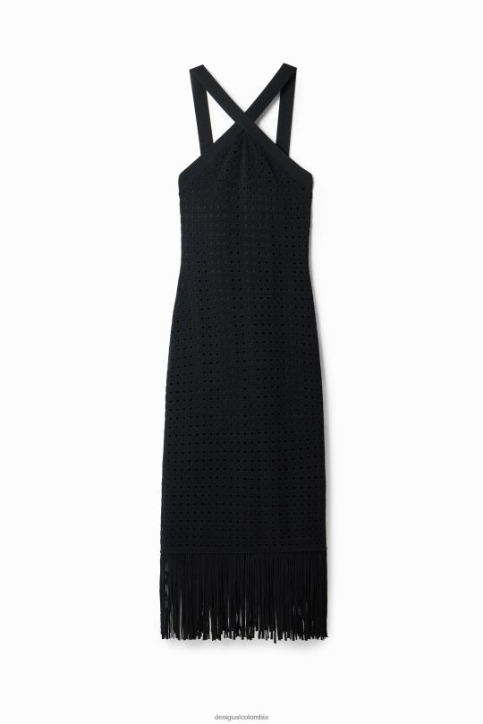 ropa 4802L326 mujer Desigual vestido midi con flecos y cuello halter - Desigual Colombia rebajas