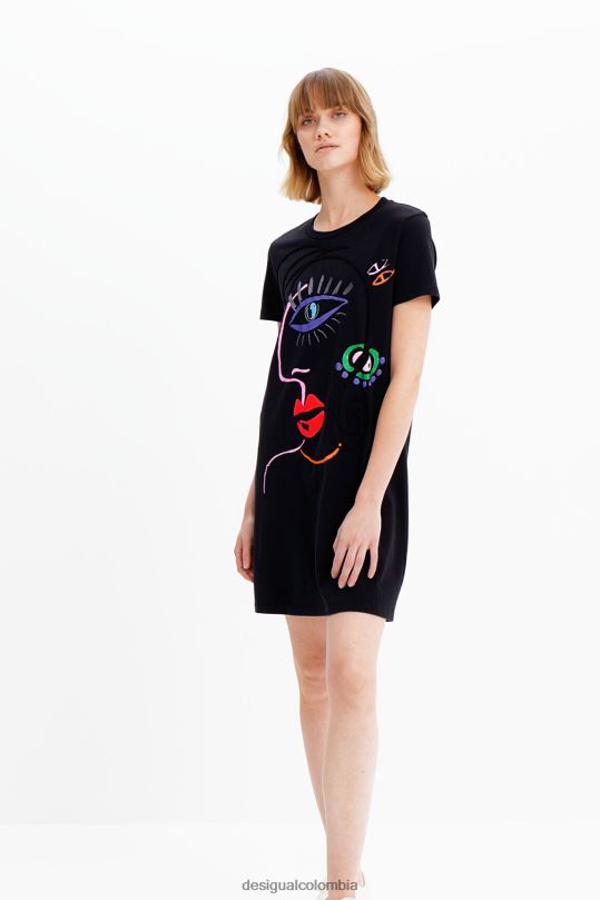 ropa 4802L330 mujer Desigual vestido estilo camiseta con cara artística - Desigual sale damen