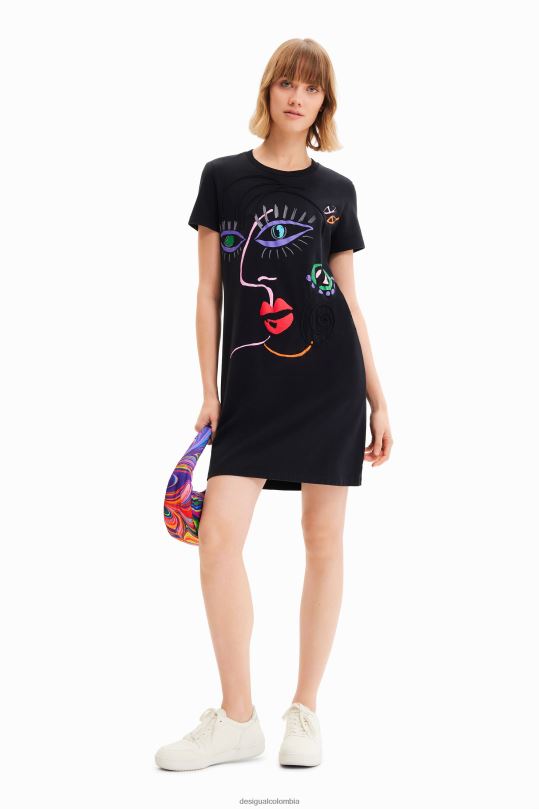 ropa 4802L330 mujer Desigual vestido estilo camiseta con cara artística - Desigual sale damen