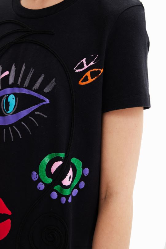 ropa 4802L330 mujer Desigual vestido estilo camiseta con cara artística - Desigual sale damen