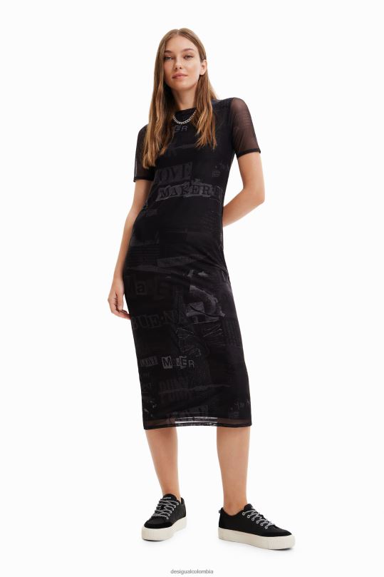 Desigual Colombia pagina oficial - ropa 4802L345 mujer Desigual vestido midi de tul estilo periódico