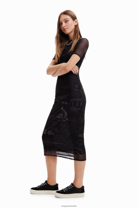 Desigual Colombia pagina oficial - ropa 4802L345 mujer Desigual vestido midi de tul estilo periódico