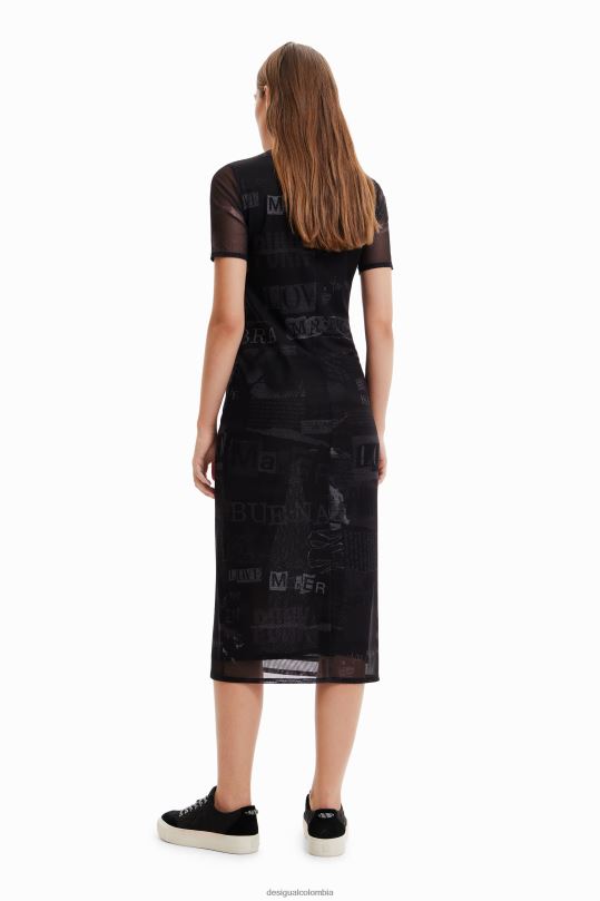 Desigual Colombia pagina oficial - ropa 4802L345 mujer Desigual vestido midi de tul estilo periódico