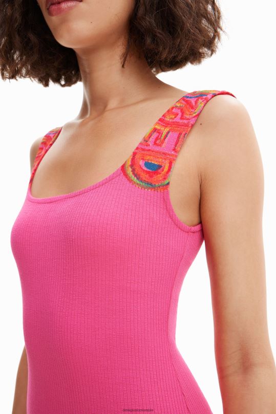 ropa 4802L370 mujer Desigual vestido ajustado de canalé con tiras - Desigual Colombia Medellín
