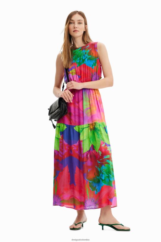 ropa 4802L403 mujer Desigual vestido largo con aberturas florales - Desigual Colombia rebajas
