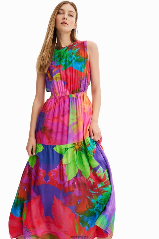 ropa 4802L403 mujer Desigual vestido largo con aberturas florales - Desigual Colombia rebajas