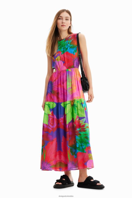 ropa 4802L403 mujer Desigual vestido largo con aberturas florales - Desigual Colombia rebajas