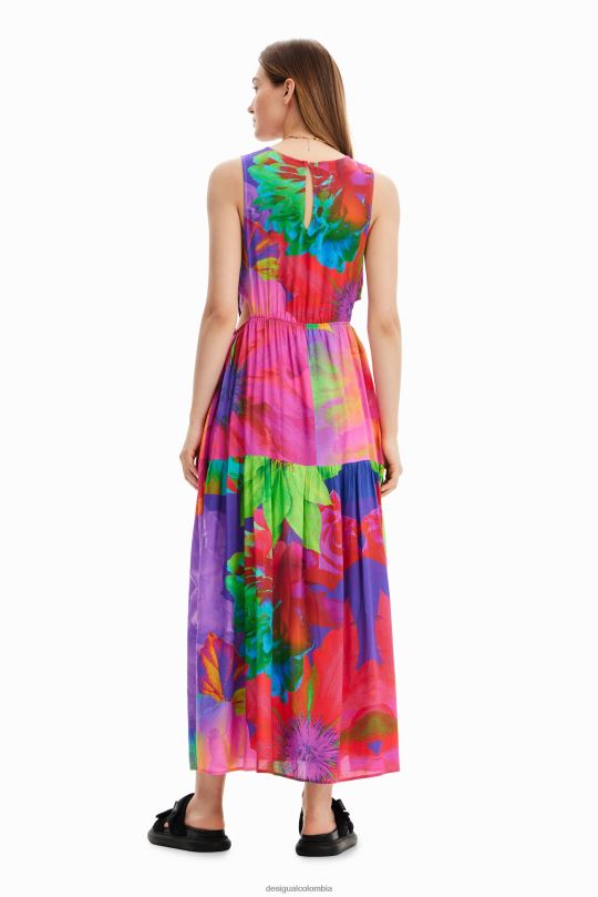 ropa 4802L403 mujer Desigual vestido largo con aberturas florales - Desigual Colombia rebajas