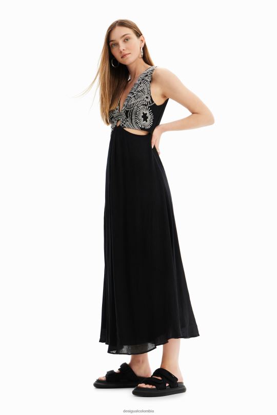 Desigual Colombia - ropa 4802L438 mujer Desigual vestido largo bordado con aberturas