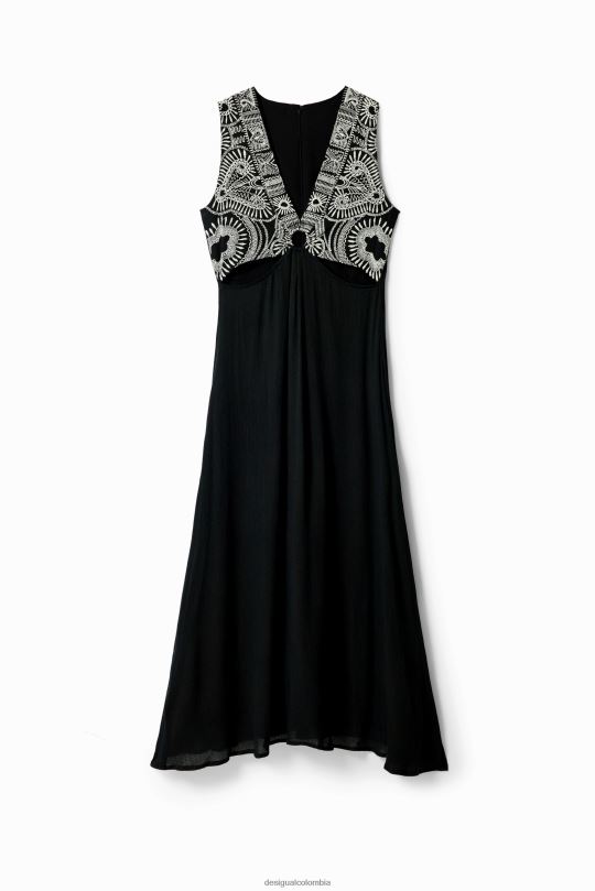 Desigual Colombia - ropa 4802L438 mujer Desigual vestido largo bordado con aberturas