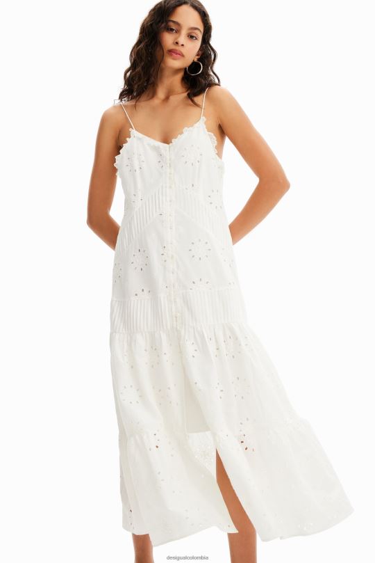 ropa 4802L478 mujer Desigual vestido midi con bordado suizo - Desigual Colombia Medellín