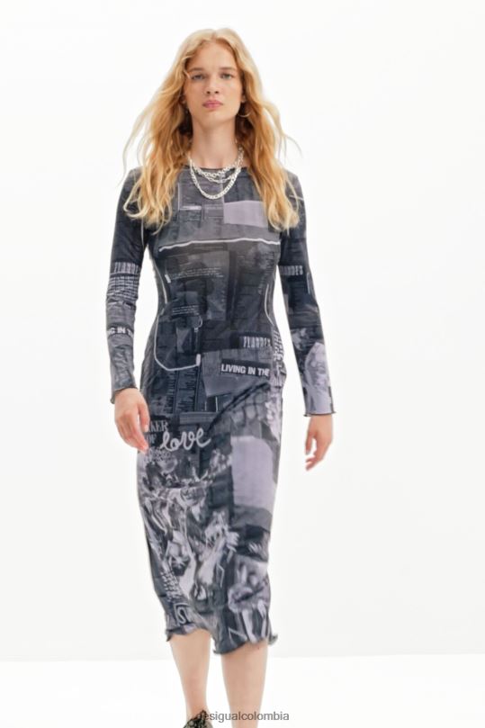 blusas Desigual bogota - ropa 4802L48 mujer Desigual vestido midi ajustado tipo periódico