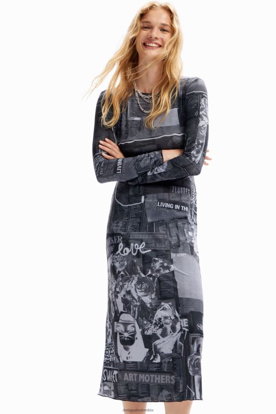blusas Desigual bogota - ropa 4802L48 mujer Desigual vestido midi ajustado tipo periódico