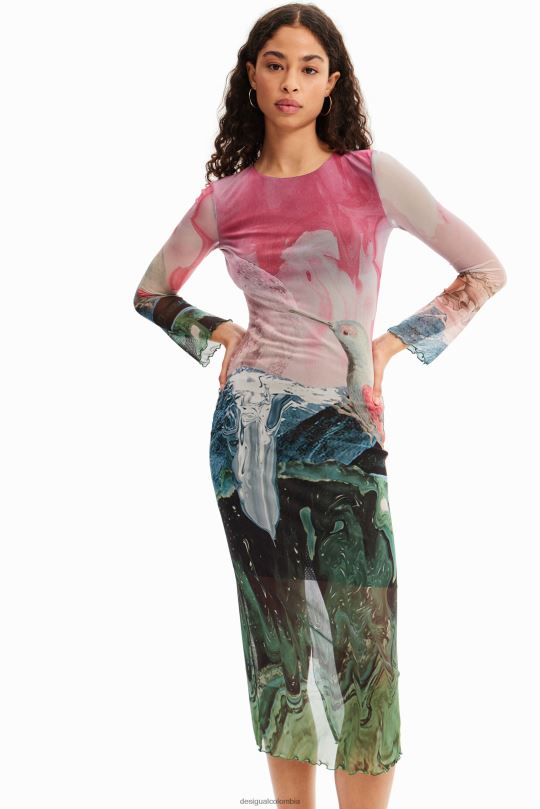 ropa 4802L520 mujer Desigual vestido midi fino de tul fantasía - Desigual sales online