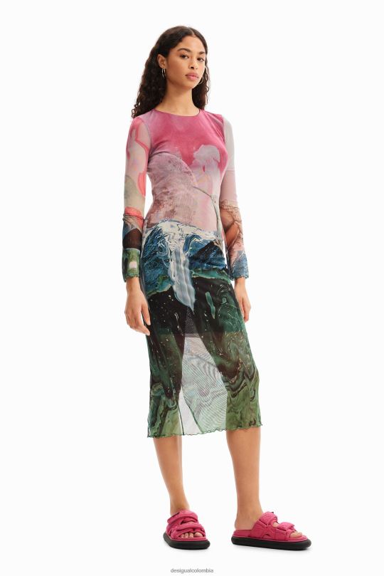 ropa 4802L520 mujer Desigual vestido midi fino de tul fantasía - Desigual sales online