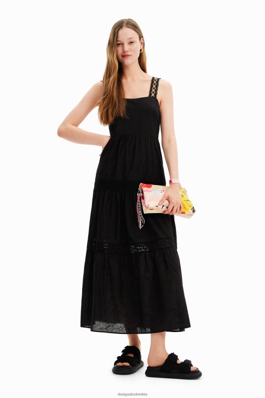 ropa 4802L586 mujer Desigual vestido largo con tirantes bordados - Desigual Colombia Medellín