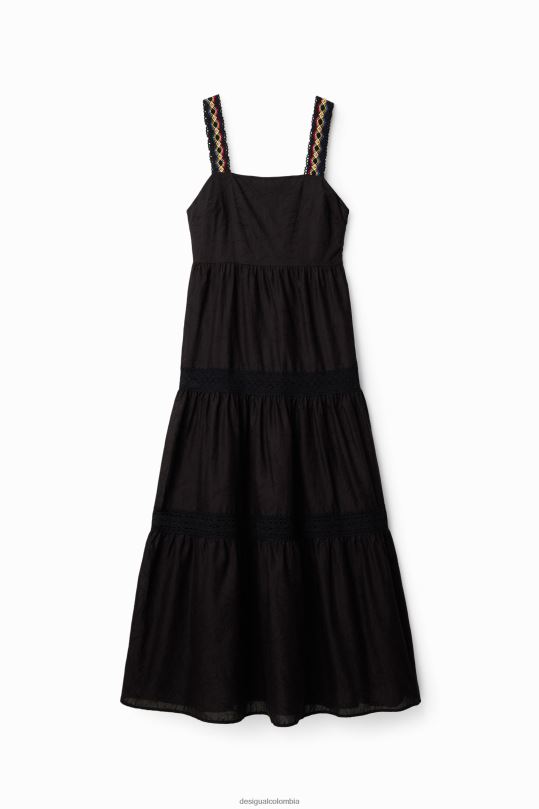 ropa 4802L586 mujer Desigual vestido largo con tirantes bordados - Desigual Colombia Medellín