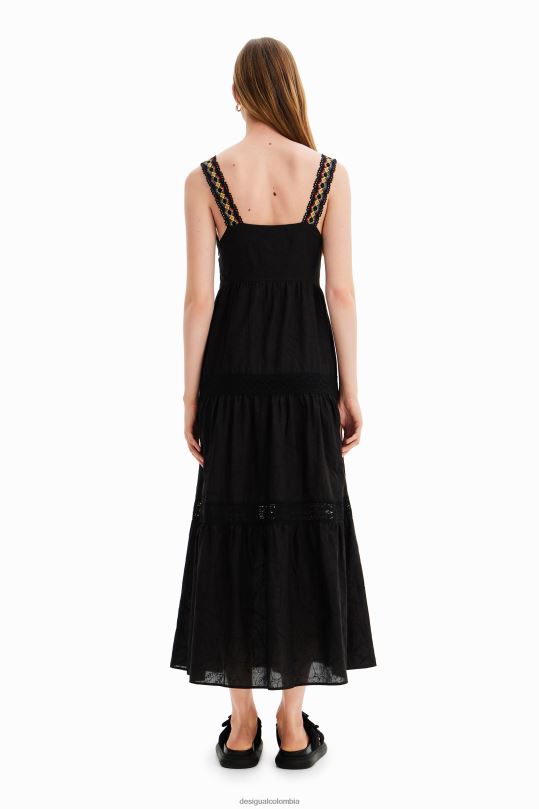 ropa 4802L586 mujer Desigual vestido largo con tirantes bordados - Desigual Colombia Medellín