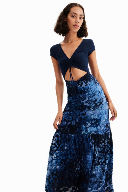 Desigual Colombia pagina oficial - ropa 4802L591 mujer Desigual vestido largo combinado textura animal print