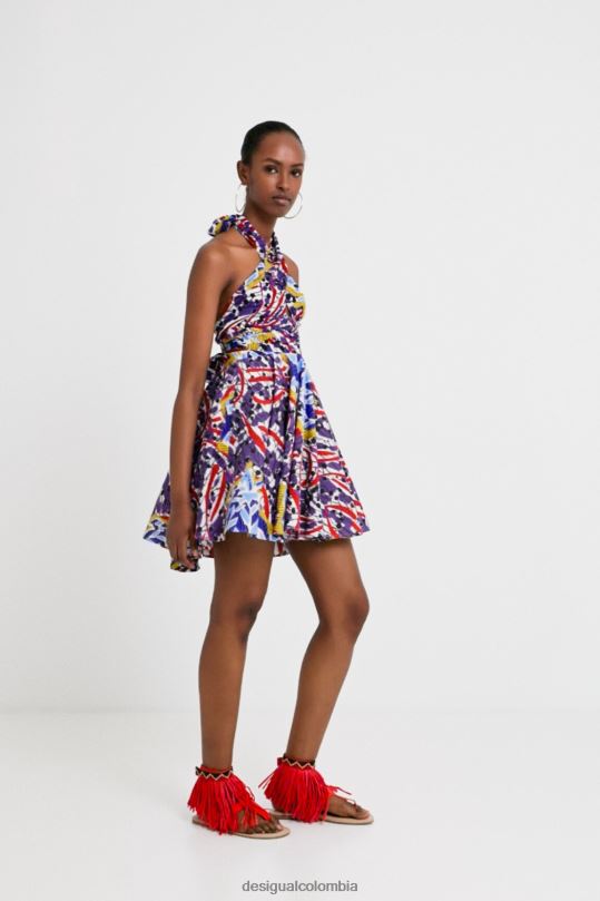 ropa 4802L708 mujer Desigual vestido corto con lazo stella jean - Desigual Colombia rebajas