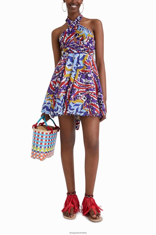 ropa 4802L708 mujer Desigual vestido corto con lazo stella jean - Desigual Colombia rebajas