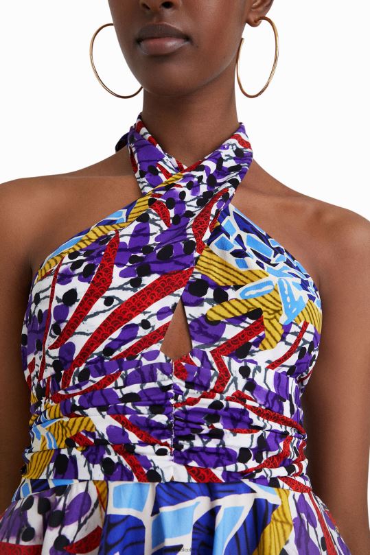 ropa 4802L708 mujer Desigual vestido corto con lazo stella jean - Desigual Colombia rebajas